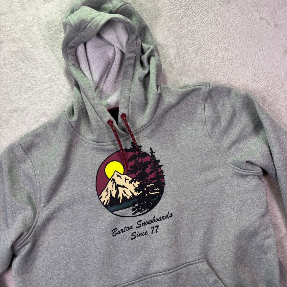 Burton Mens Hoodie XL Gray Mountain Graphic Pullover Snowboard Fleece